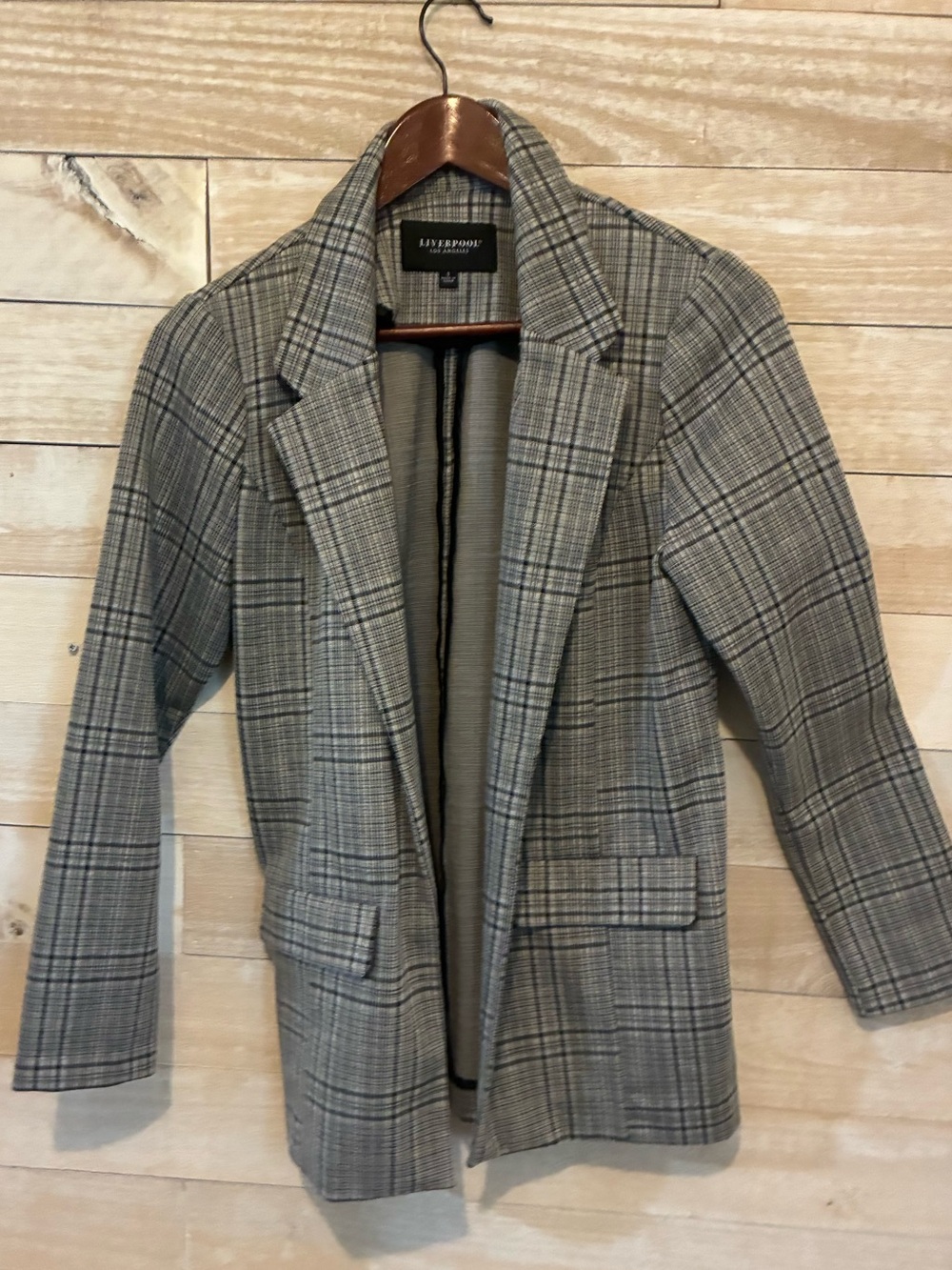 Liverpool Women's Gray Plaid Open-Front Blazer Coat Size Small
